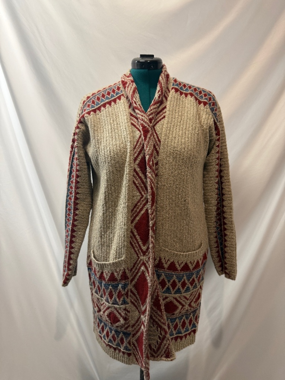 Lucky Brand L / XL Southwestern Geometric Long Cardigan Sweater Boho